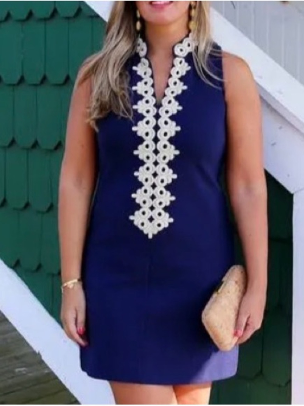 Lilly Pulitzer Callista Shift Dress Women's L Navy Blue Academia Preppy Hamptons